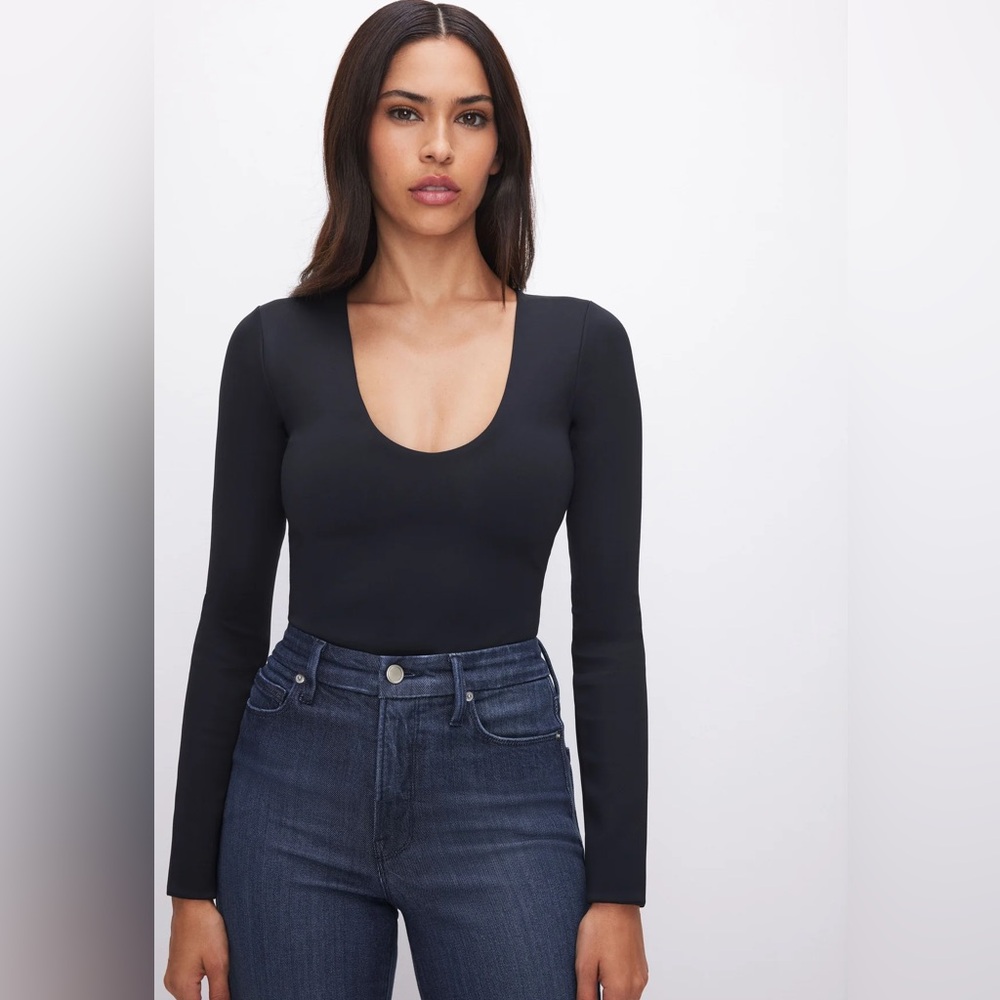 Good American Scuba Scoop Neck Black Long Sleeve Bodysuit Women’s Size XS